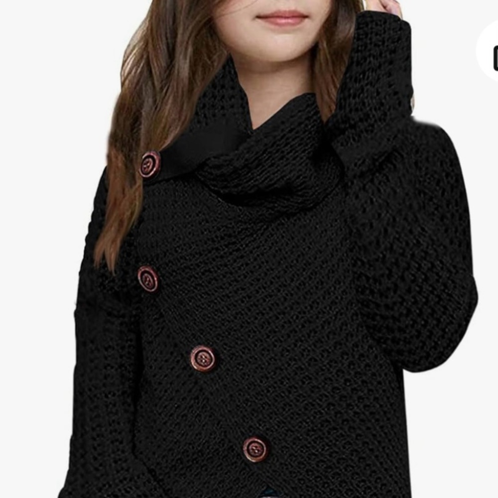 Haloumoning Girls 7-8yrs Sweaters Button Turtle Cowl Neck Asymmetric Hem Wrap